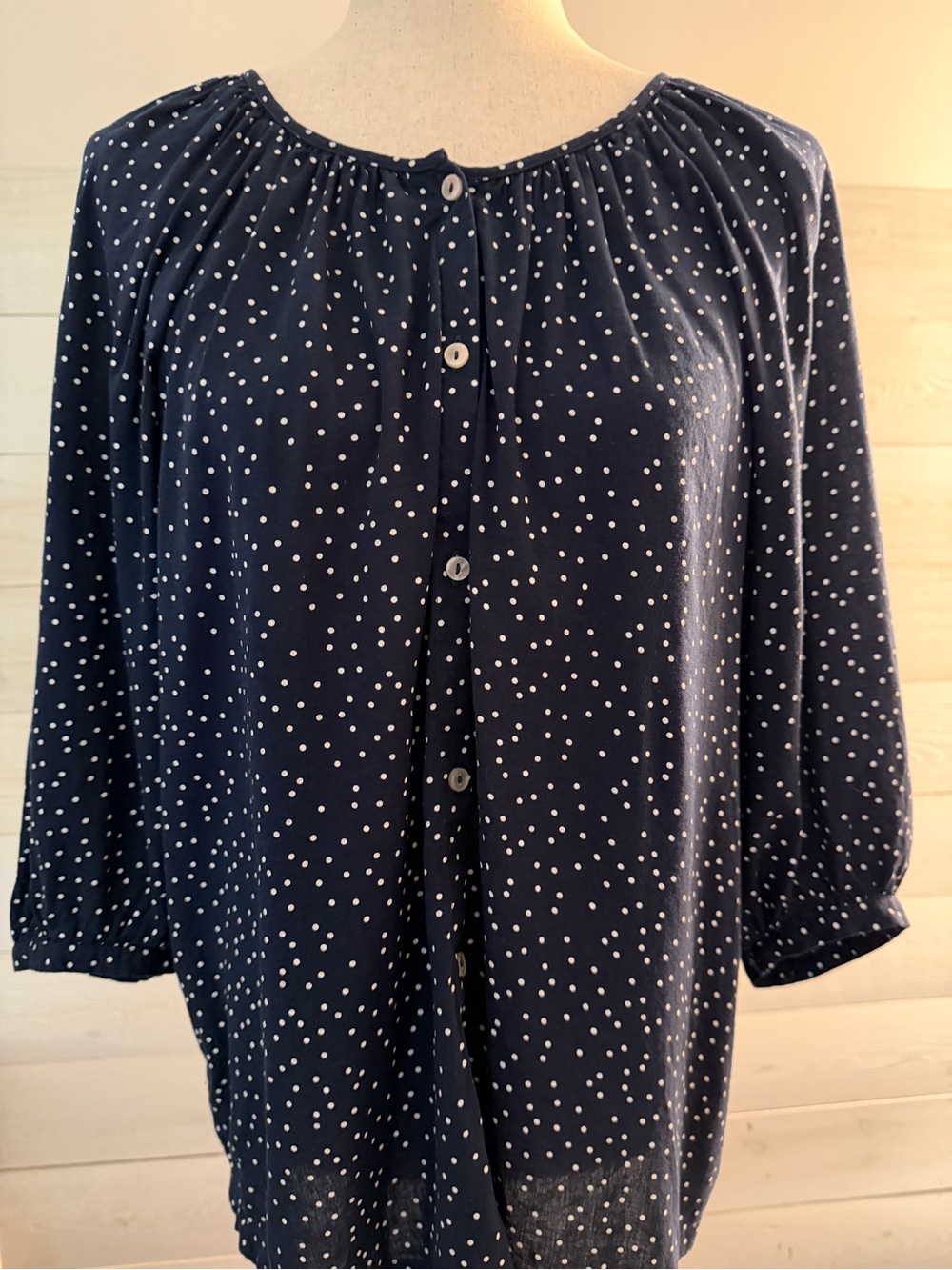 Lauren Conrad Navy Blue Polka Dot Button-Front Blouse